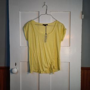 ACROBAT NWT Yellow/Lemon Cap Sleeve Heathered Linen Tie Front T-Shirt XS